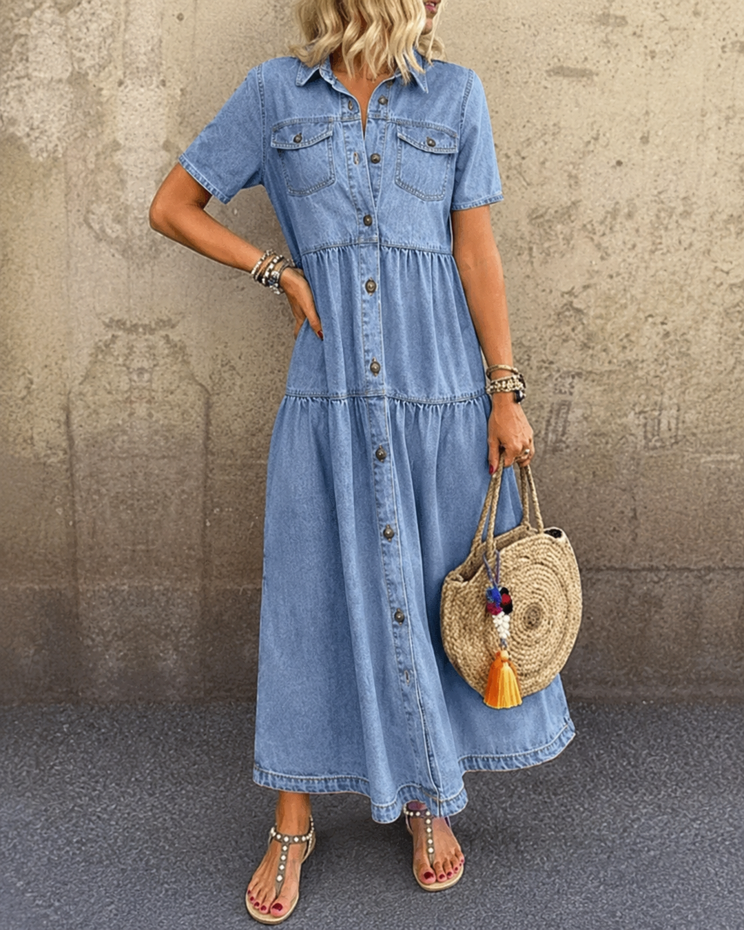 Emma™ | Belly-covering Denim Midi Dress