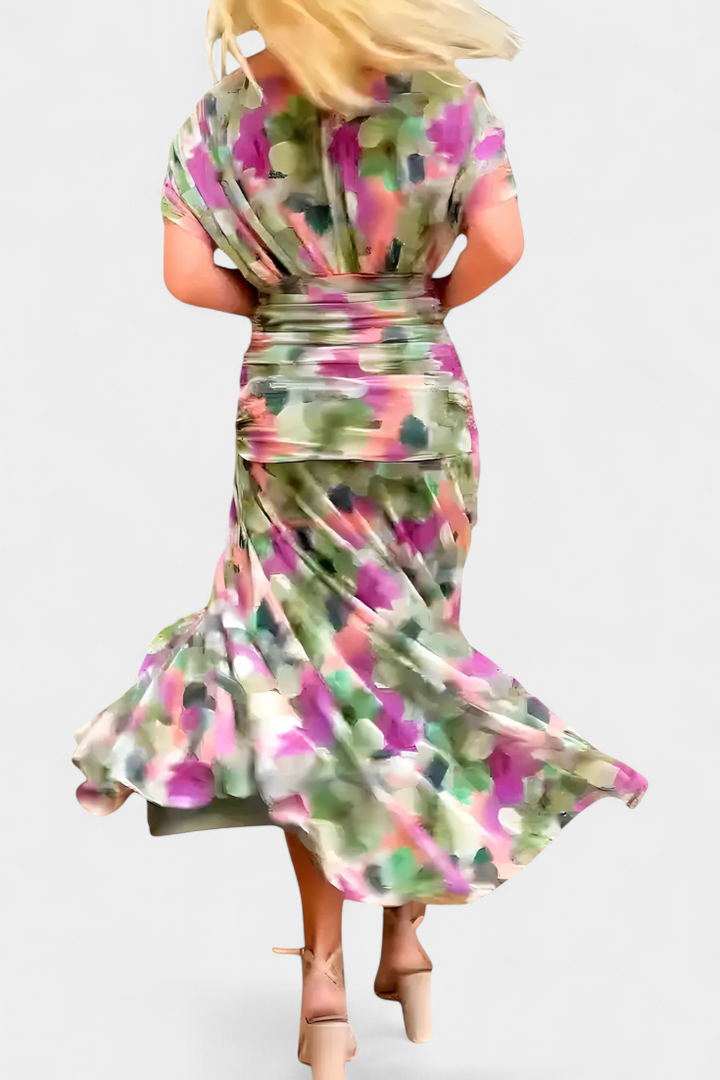 Ava™ | Long Floral V Neck Dress