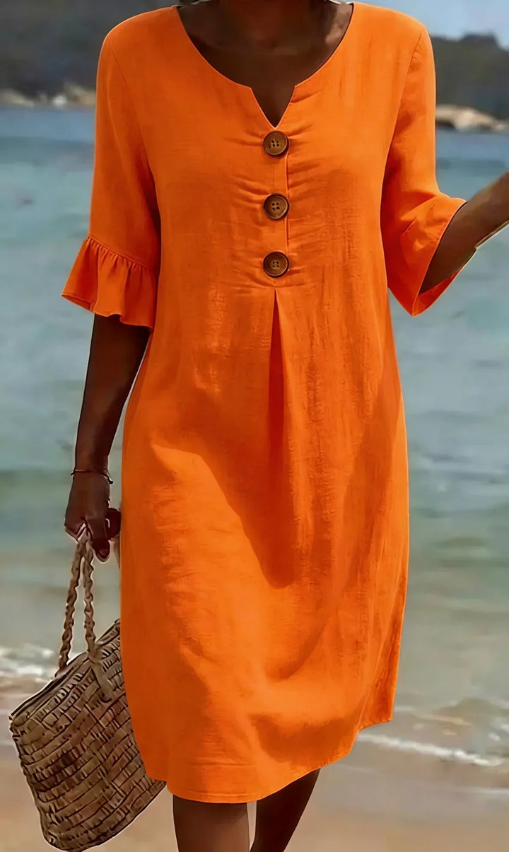 Vanessa™ | Linen Dress With Puff Sleeves