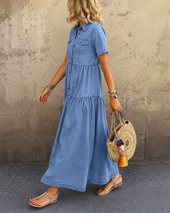 Emma™ | Belly-covering Denim Midi Dress