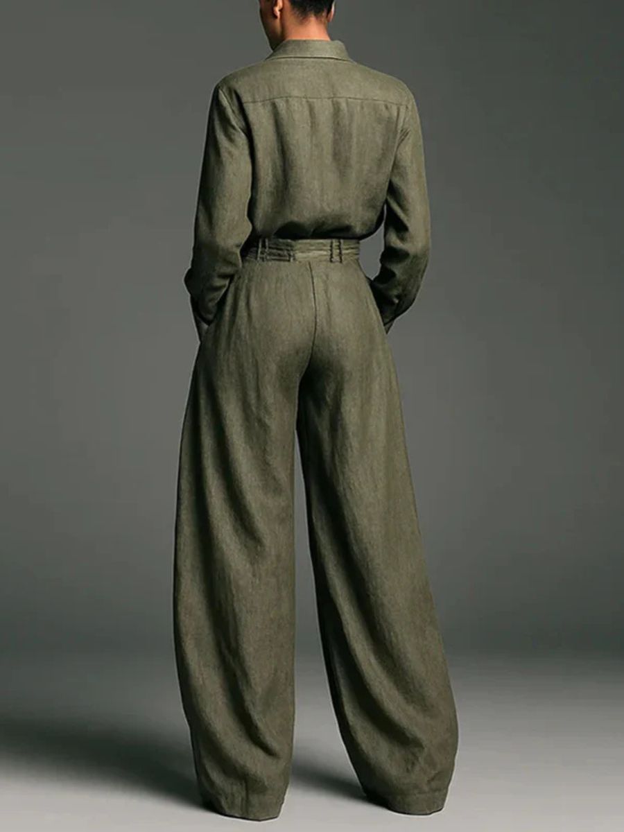 Maya™ | Linen Blend Shirt And High-Waist Wide-Leg Pants Set