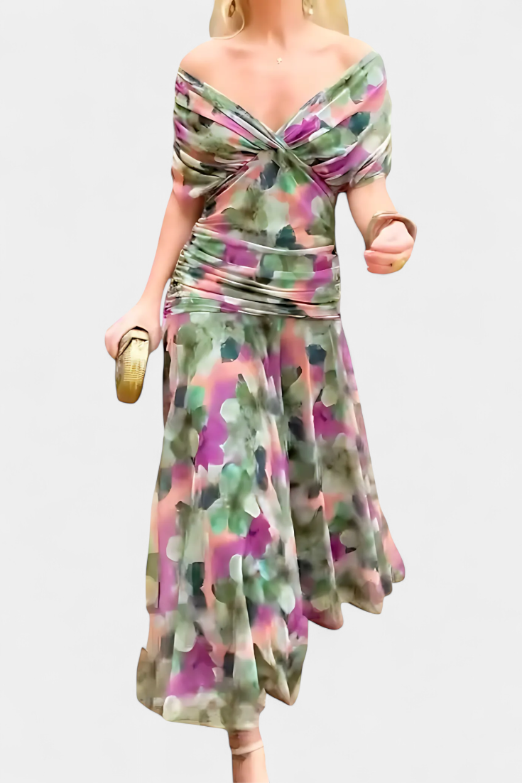 Ava™ | Long Floral V Neck Dress