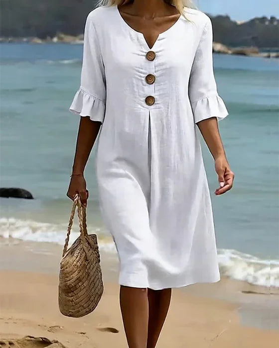 Vanessa™ | Linen Dress With Puff Sleeves