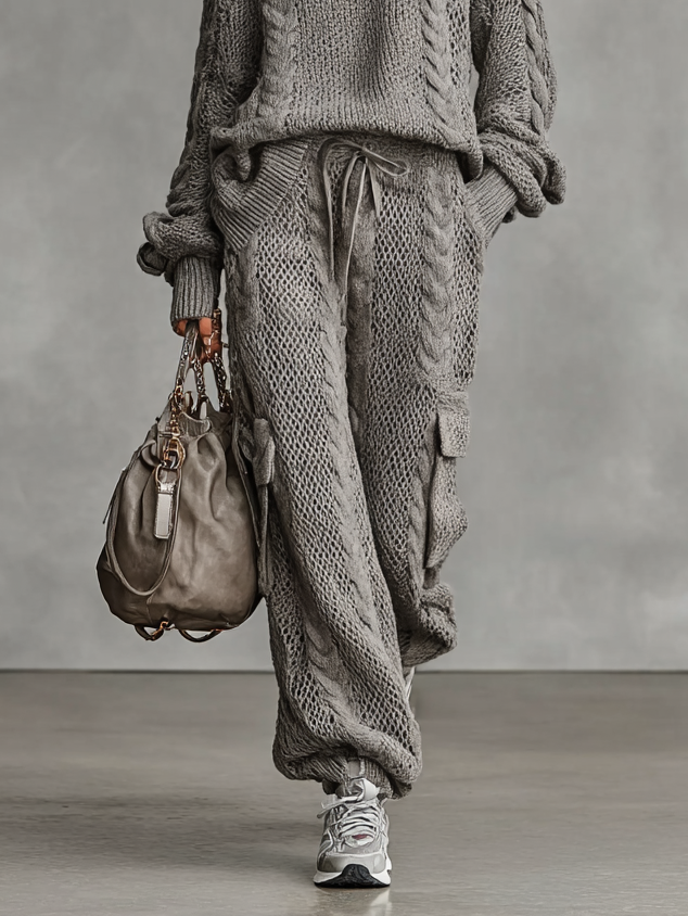 Mia™ | Cable Knit Turtleneck Sweater And Cargo Pants Set