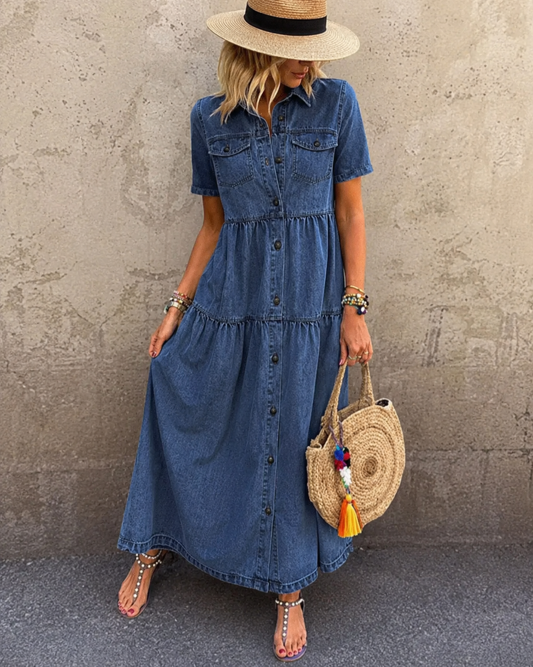 Emma™ | Belly-covering Denim Midi Dress