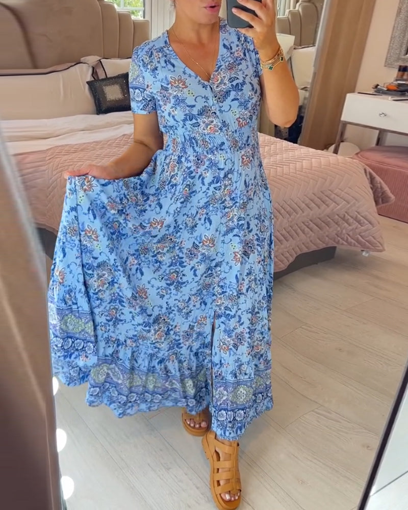 Wibia™ | Floral Print V-Neck Dress