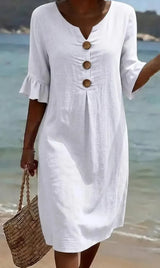 Vanessa™ | Linen Dress With Puff Sleeves