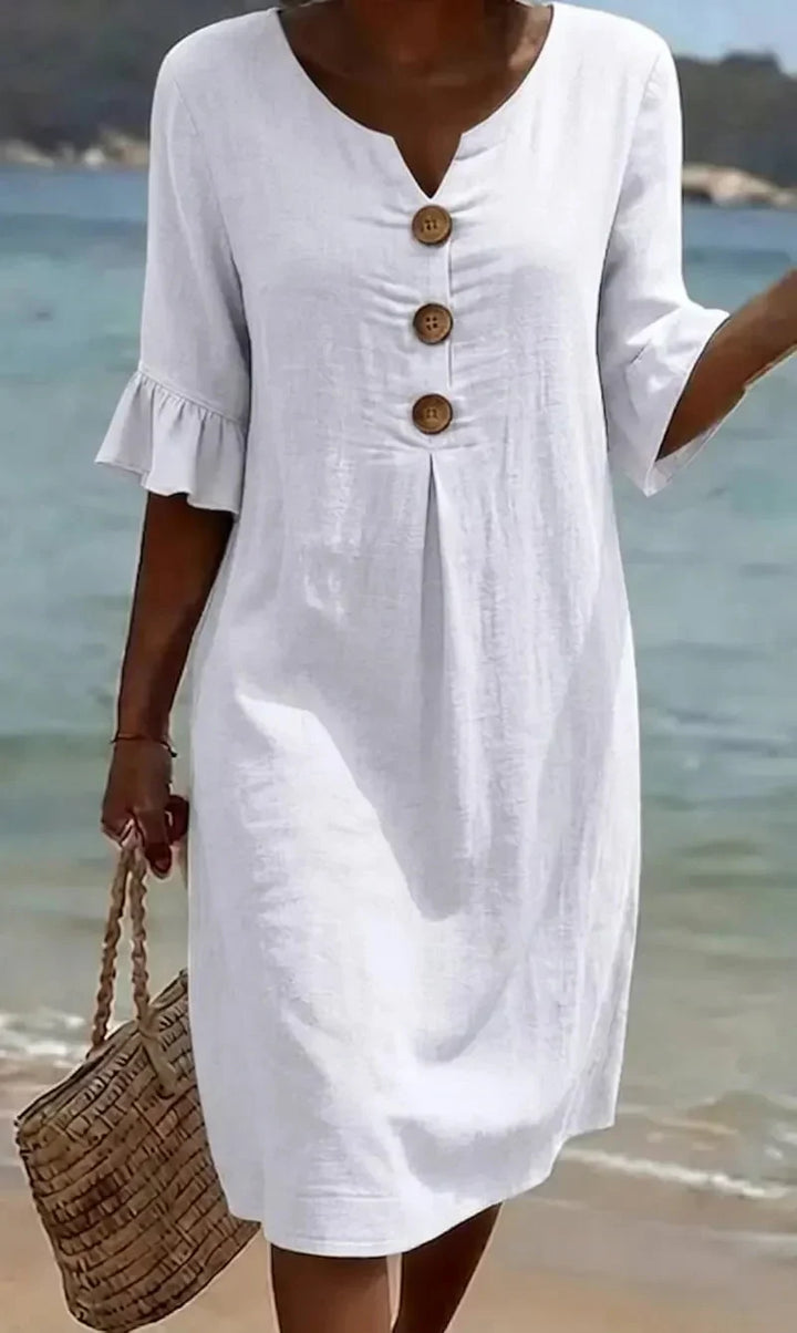 Vanessa™ | Linen Dress With Puff Sleeves
