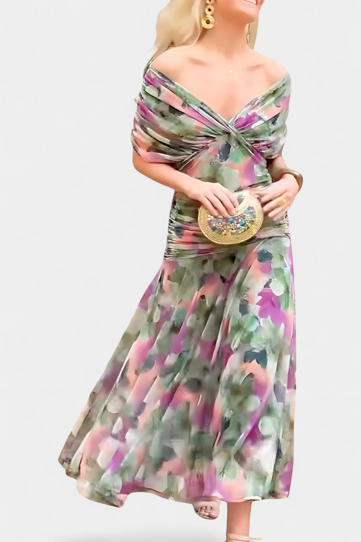 Ava™ | Long Floral V Neck Dress