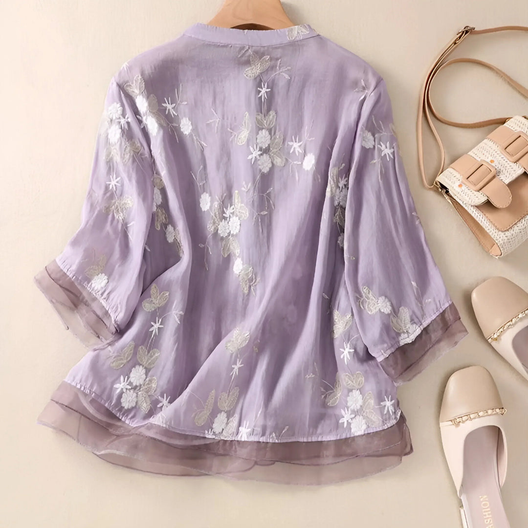 Emlily™ | Cotton Top With Embroidered Flowers