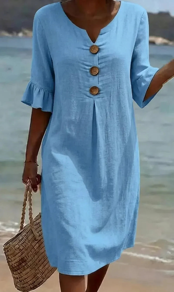 Vanessa™ | Linen Dress With Puff Sleeves