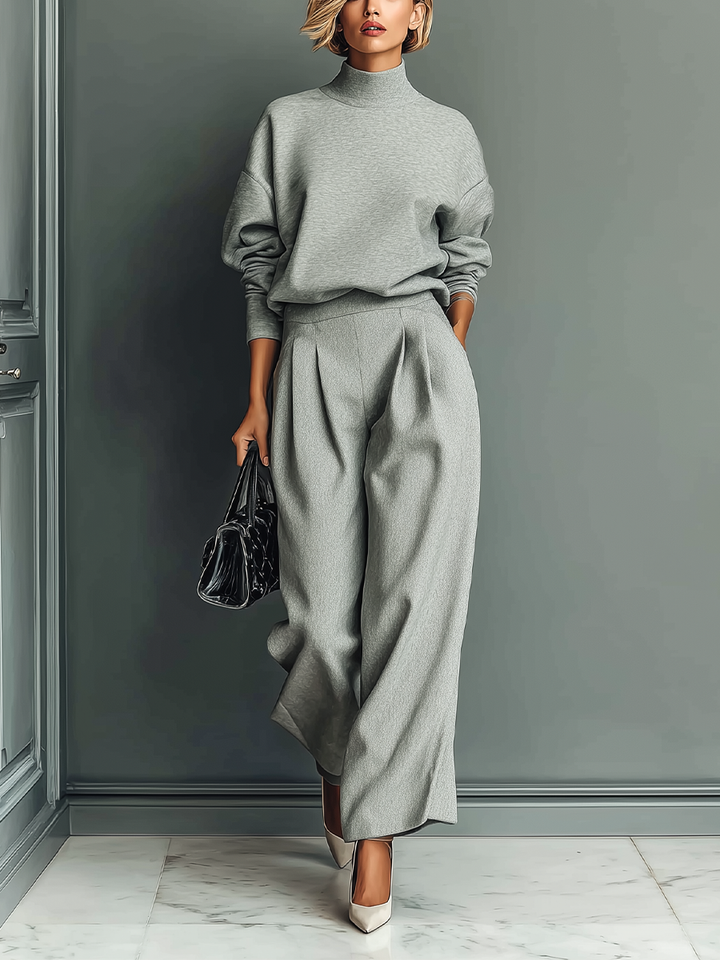 Jessica™ | Grey Blended Sweatshirt And Wide-Leg Pants Set