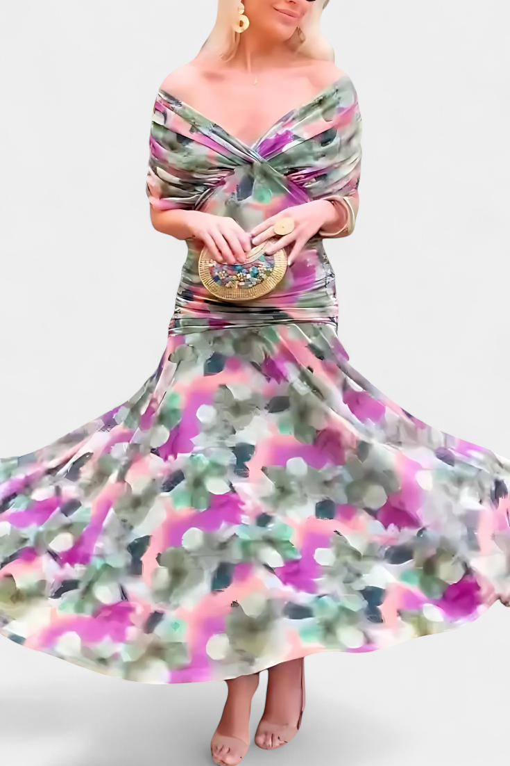 Ava™ | Long Floral V Neck Dress
