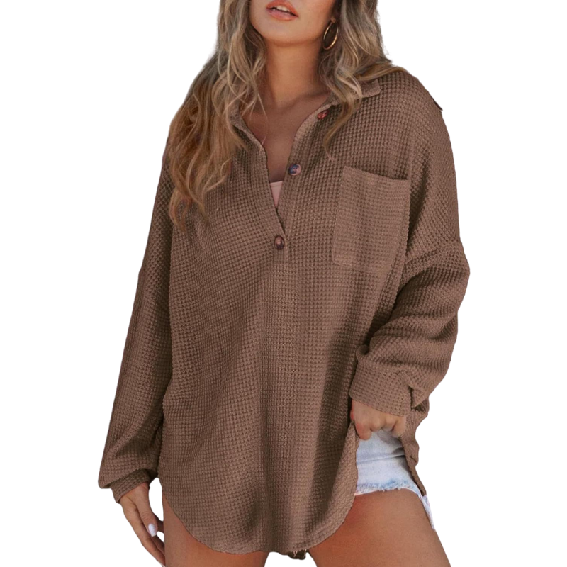 Laura™ | Lightweight Button V Neck Tunic Blouse
