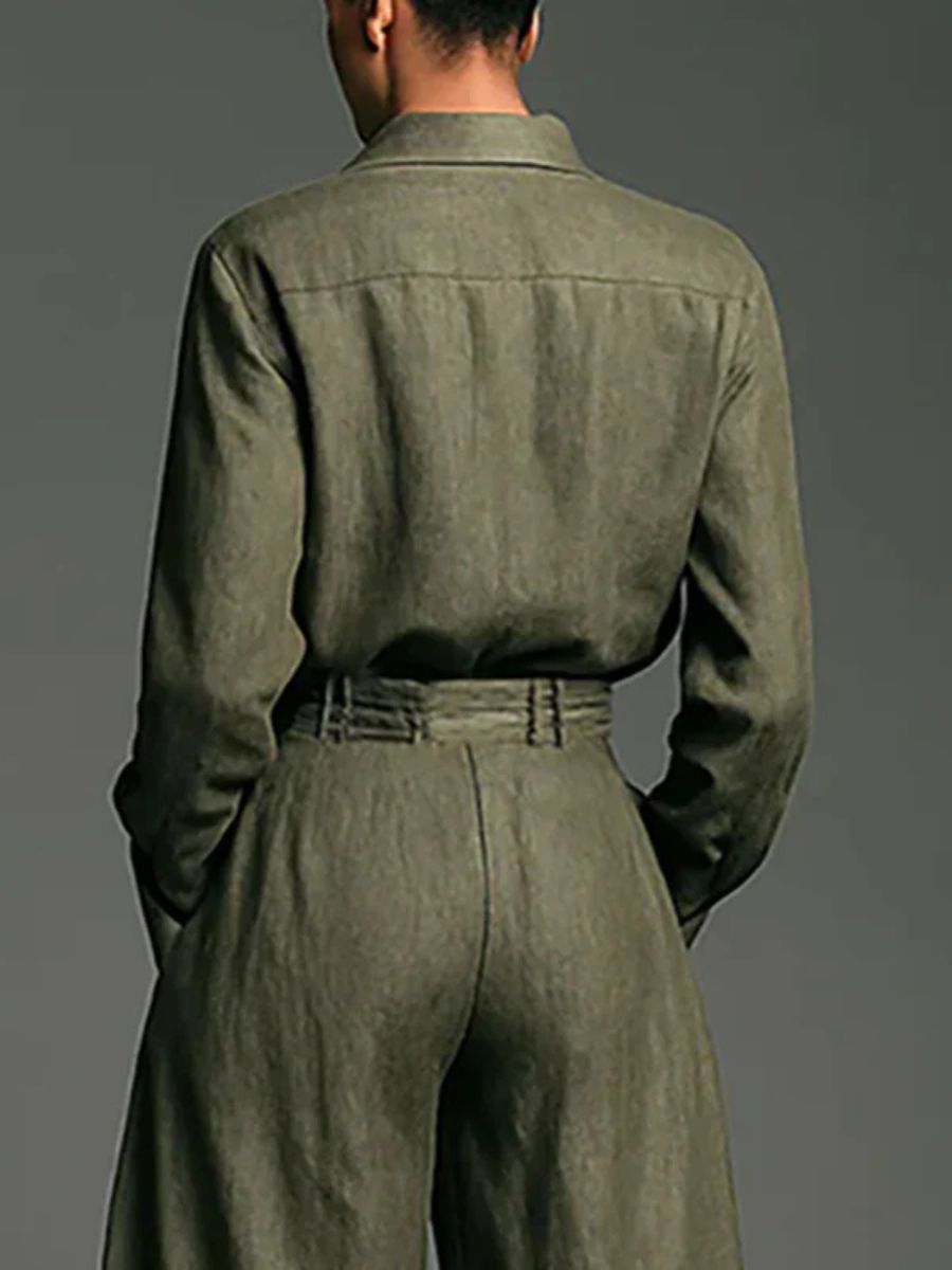 Maya™ | Linen Blend Shirt And High-Waist Wide-Leg Pants Set