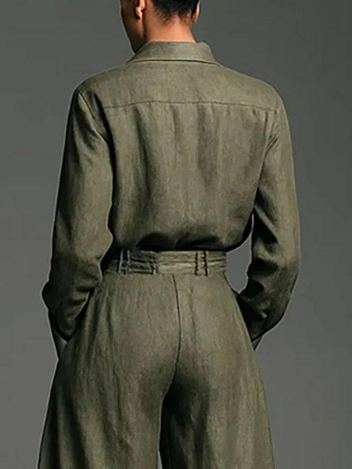 Maya™ | Linen Blend Shirt And High-Waist Wide-Leg Pants Set