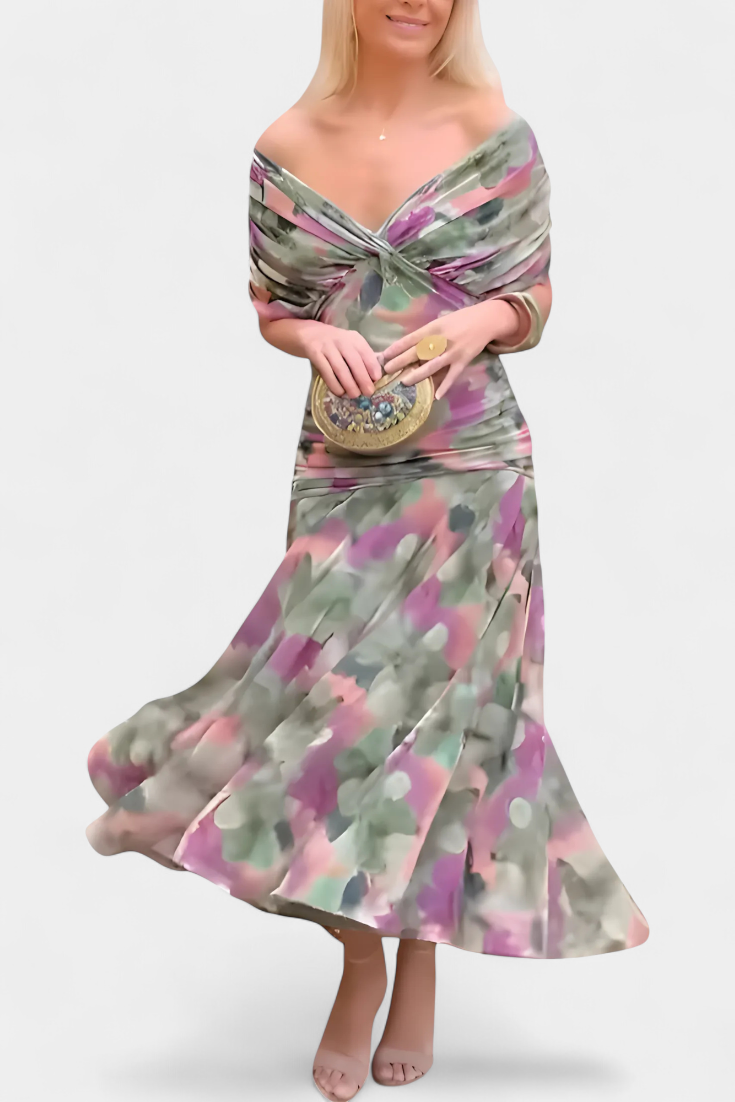 Ava™ | Long Floral V Neck Dress