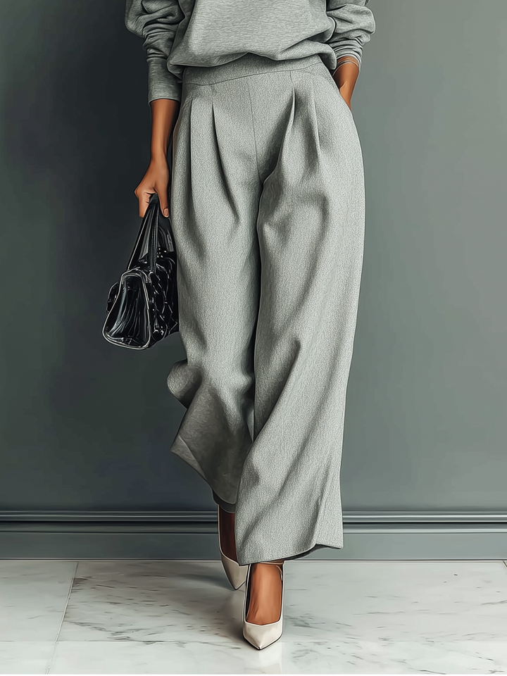 Jessica™ | Grey Blended Sweatshirt And Wide-Leg Pants Set