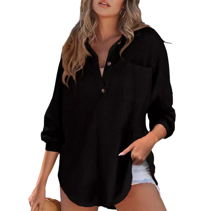 Laura™ | Lightweight Button V Neck Tunic Blouse