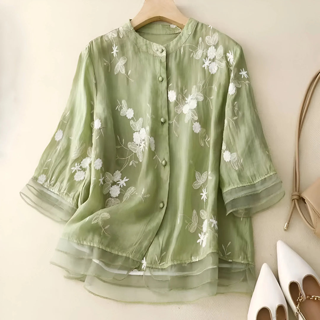 Emlily™ | Cotton Top With Embroidered Flowers