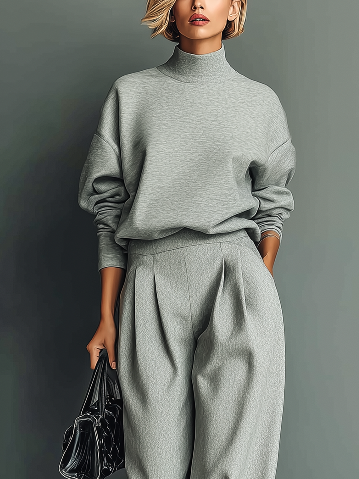 Jessica™ | Grey Blended Sweatshirt And Wide-Leg Pants Set