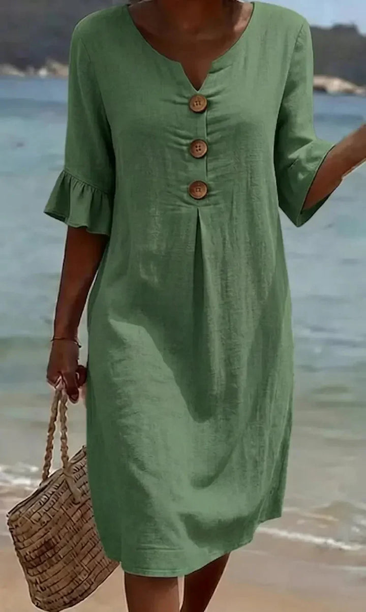 Vanessa™ | Linen Dress With Puff Sleeves