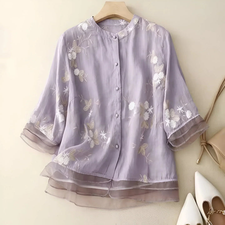 Emlily™ | Cotton Top With Embroidered Flowers
