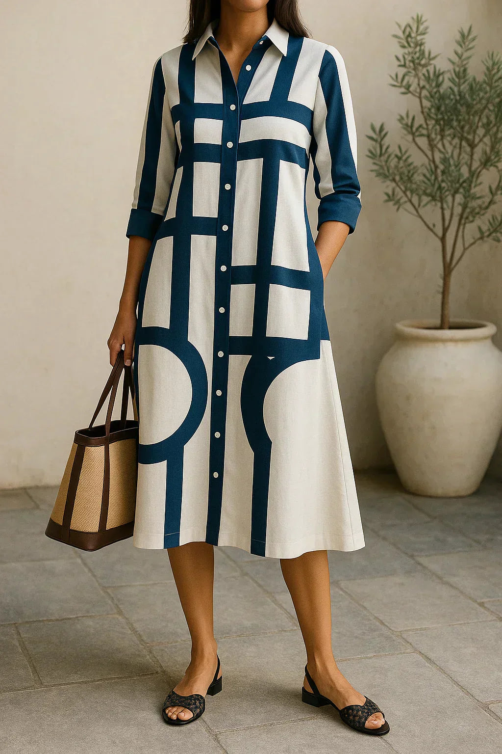 Jessica™ | Geometric Print Shirt Dress