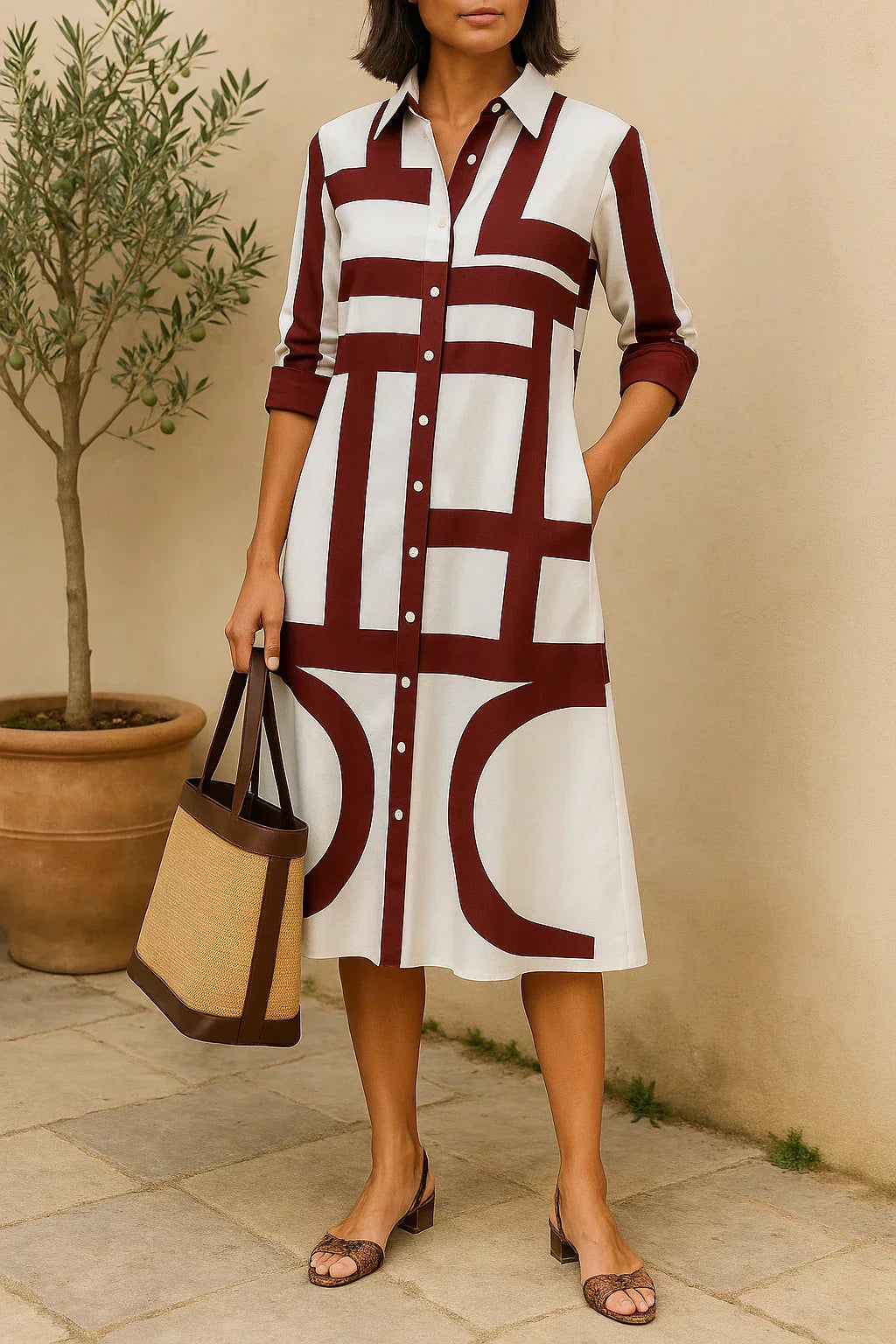 Jessica™ | Geometric Print Shirt Dress