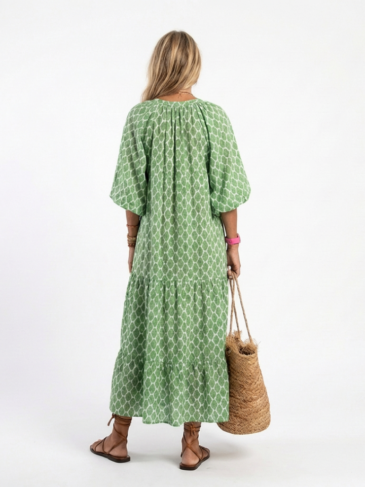 Isabelle™ | Three Quarter Sleeve V Neck Midi Dress