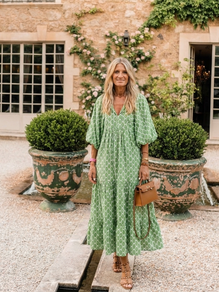 Isabelle™ | Three Quarter Sleeve V Neck Midi Dress