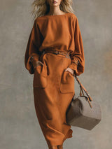 Jessica™ | Crew Neck Top And Pocket Maxi Skirt Set
