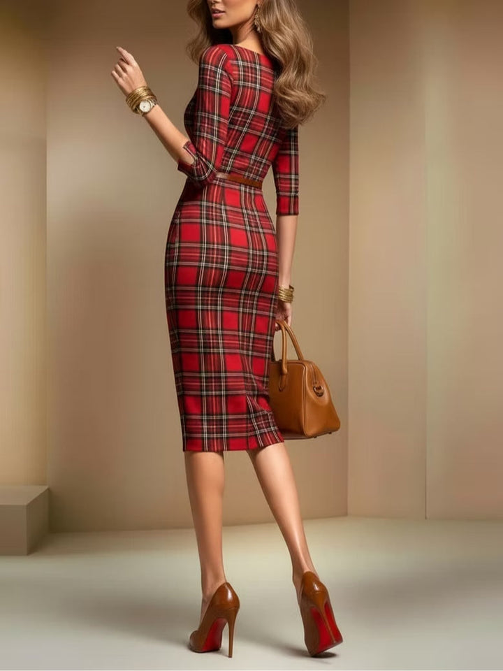 Rachel™ | Red Plaid Midi Dress