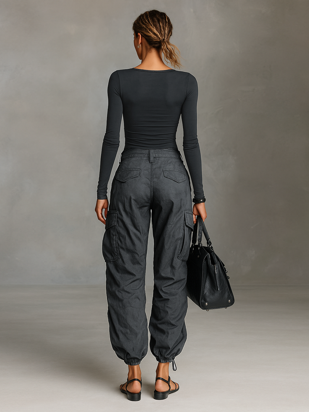Jessica™ | Square Neck Long Sleeve T-Shirt And Cargo Pants Set
