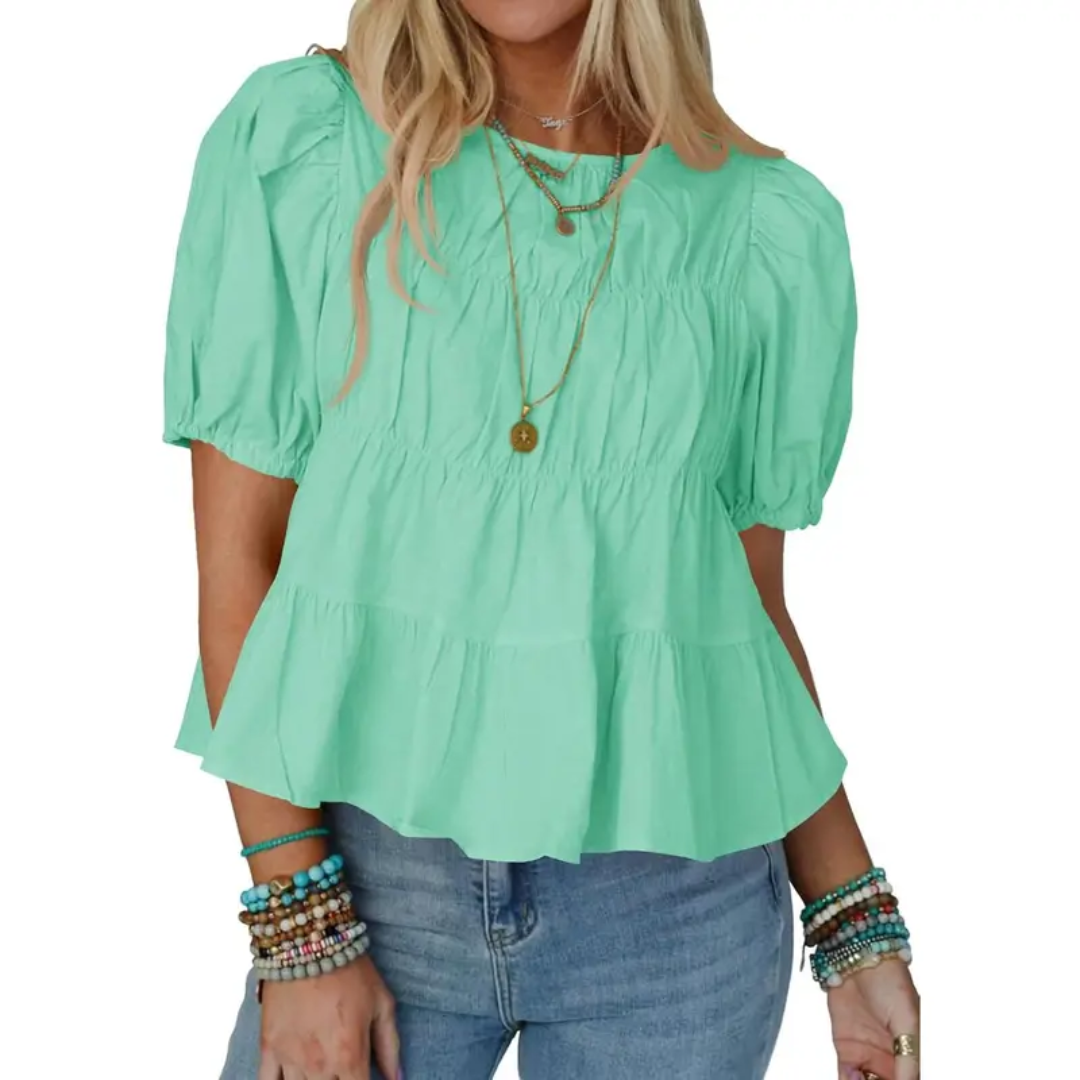 Breezy™ | Puff Sleeve Pleated Babydoll Blouse