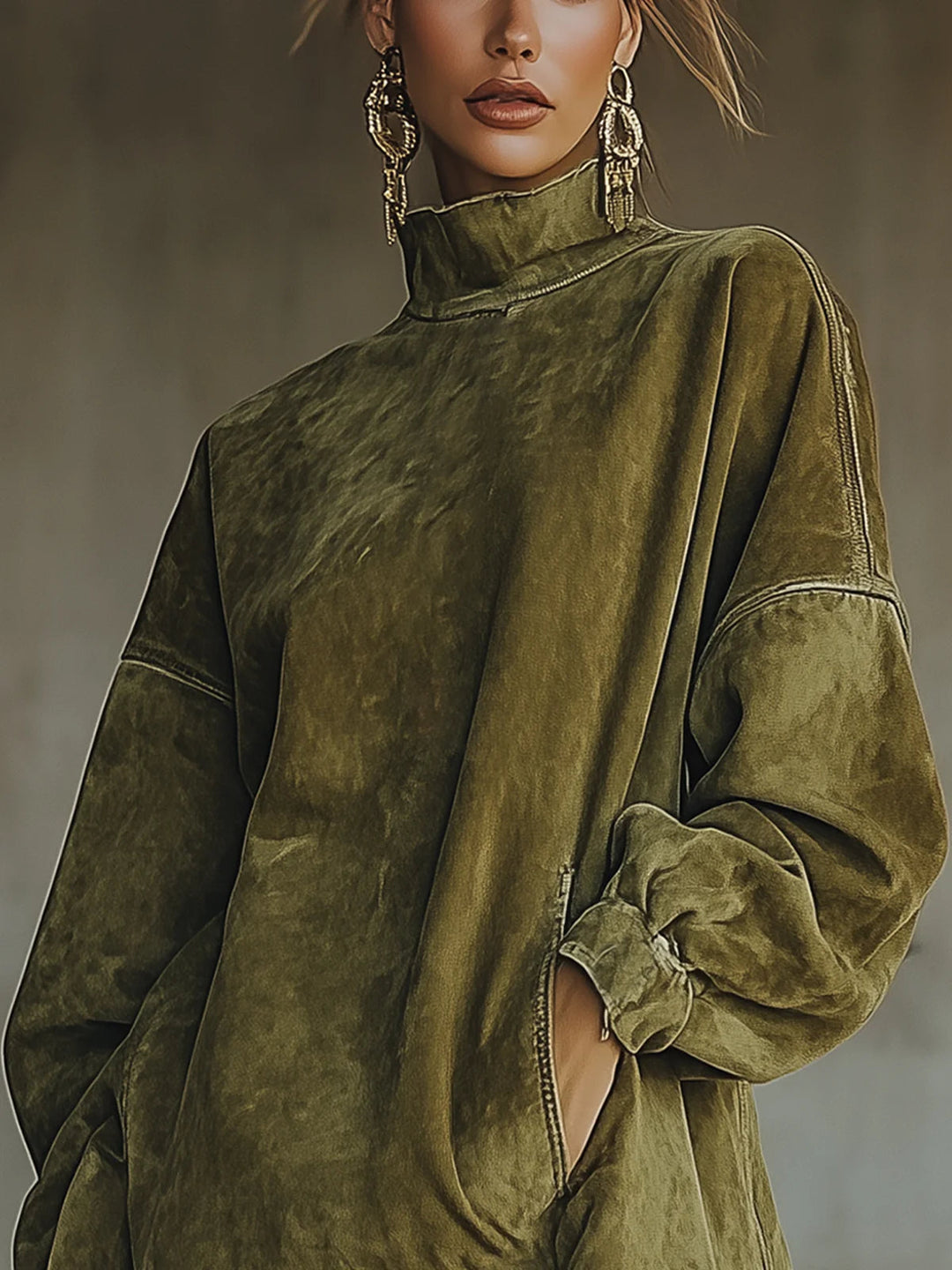 Emily™ | Faux Suede Turtleneck Dress