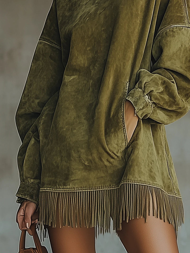Sophie™ | Suede Dress With High Neck And Fringes