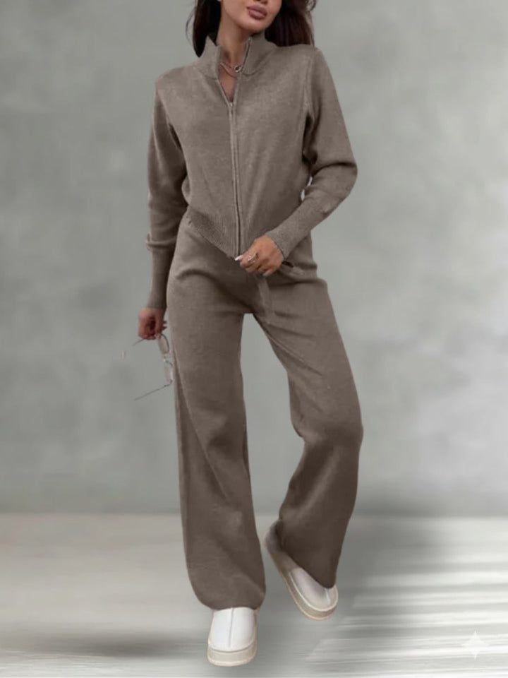 Emily™ | Drawstring Wide Leg Pants And Zip Jacket Set