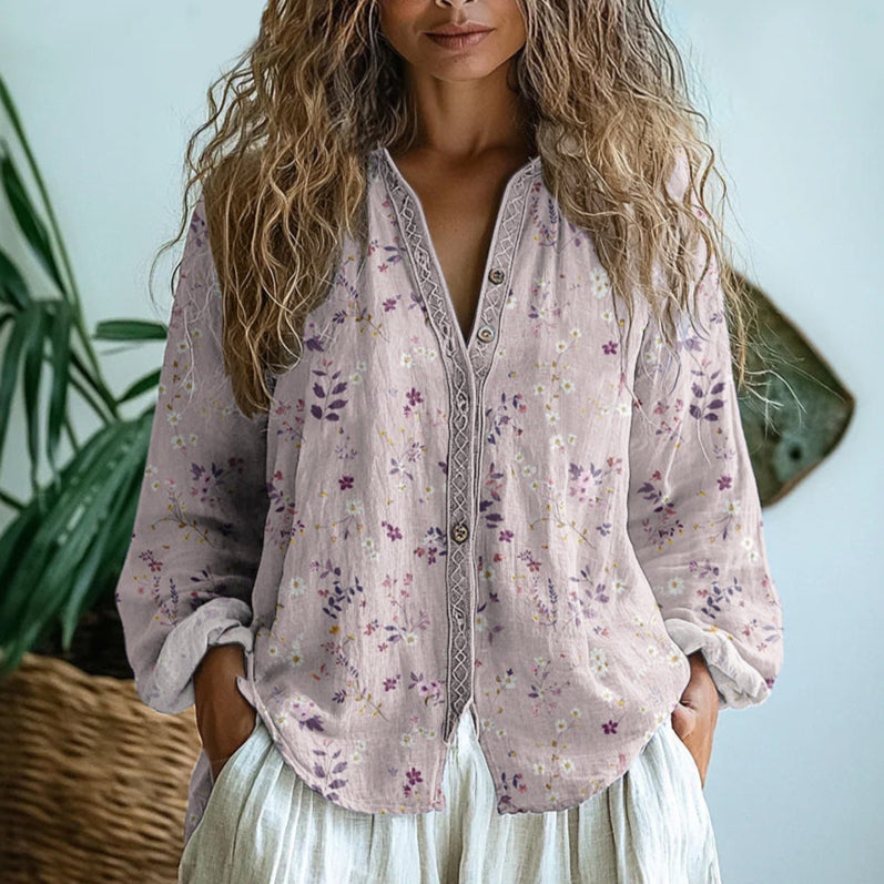Brianna™ | Vintage Leaf Print Shirt