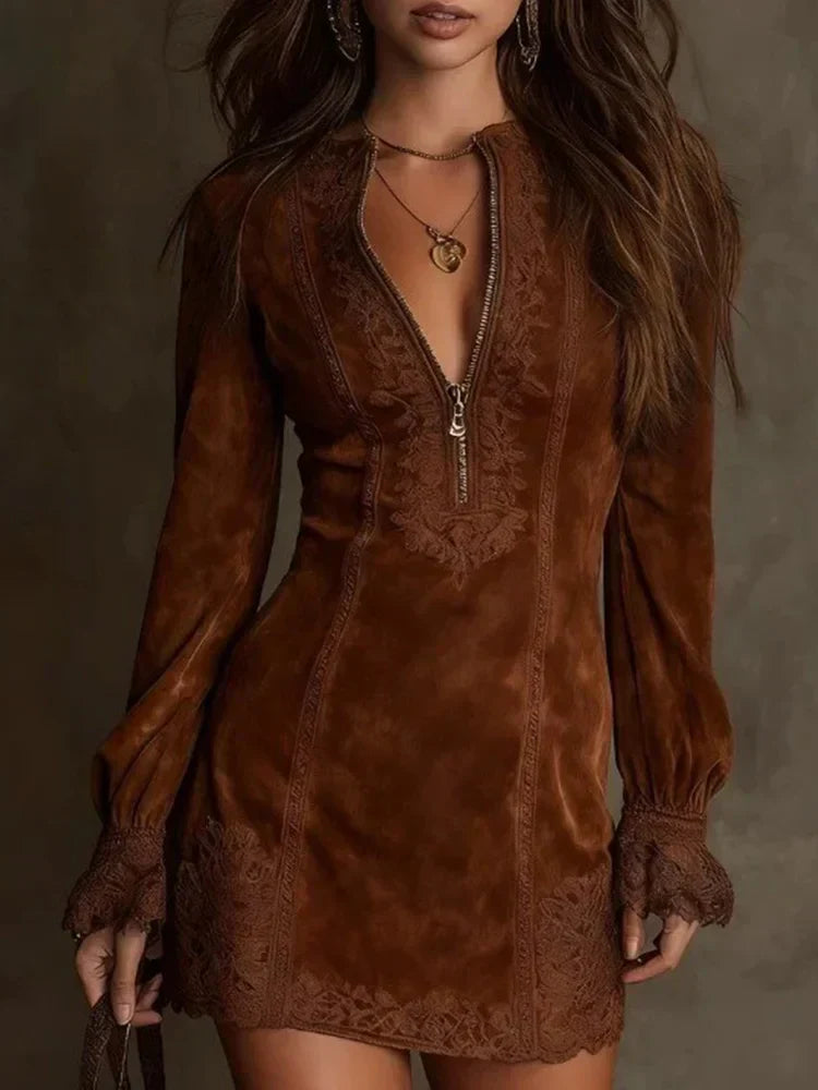 Hannah™ | Short Suede Lace Dress