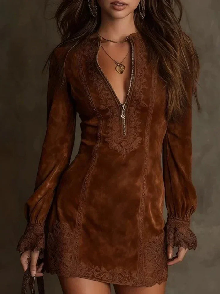Hannah™ | Short Suede Lace Dress
