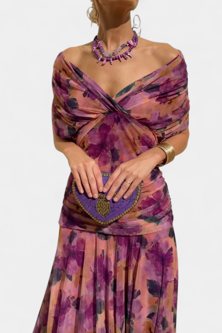 Ava™ | Long Floral V Neck Dress