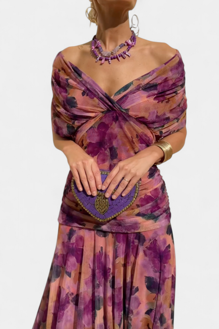 Ava™ | Long Floral V Neck Dress