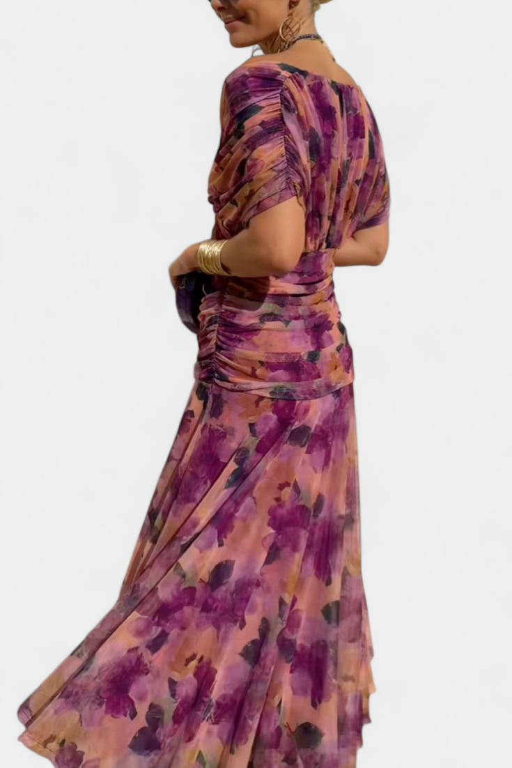 Ava™ | Long Floral V Neck Dress
