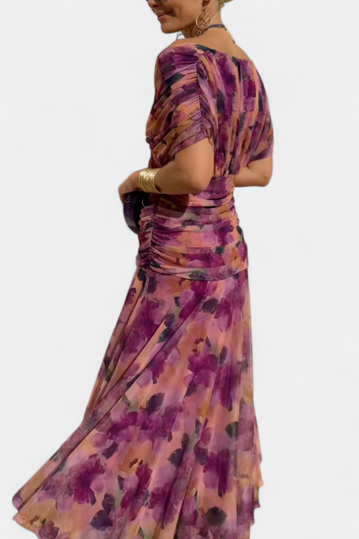 Ava™ | Long Floral V Neck Dress