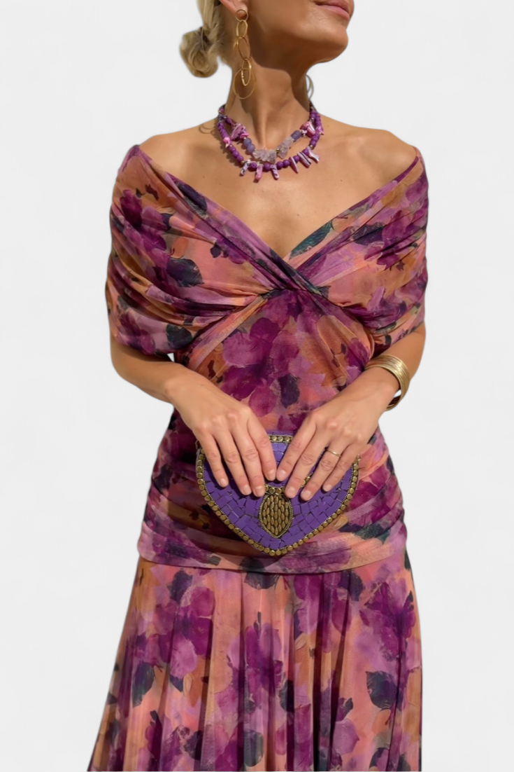 Ava™ | Long Floral V Neck Dress