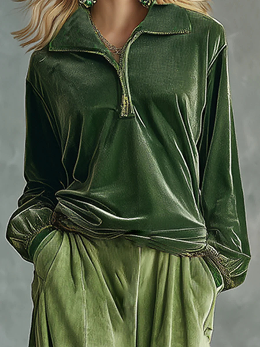 Megan™ | Velvet Top And Wide-leg Pants Set