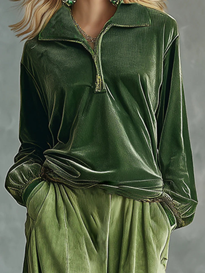 Megan™ | Velvet Top And Wide-leg Pants Set