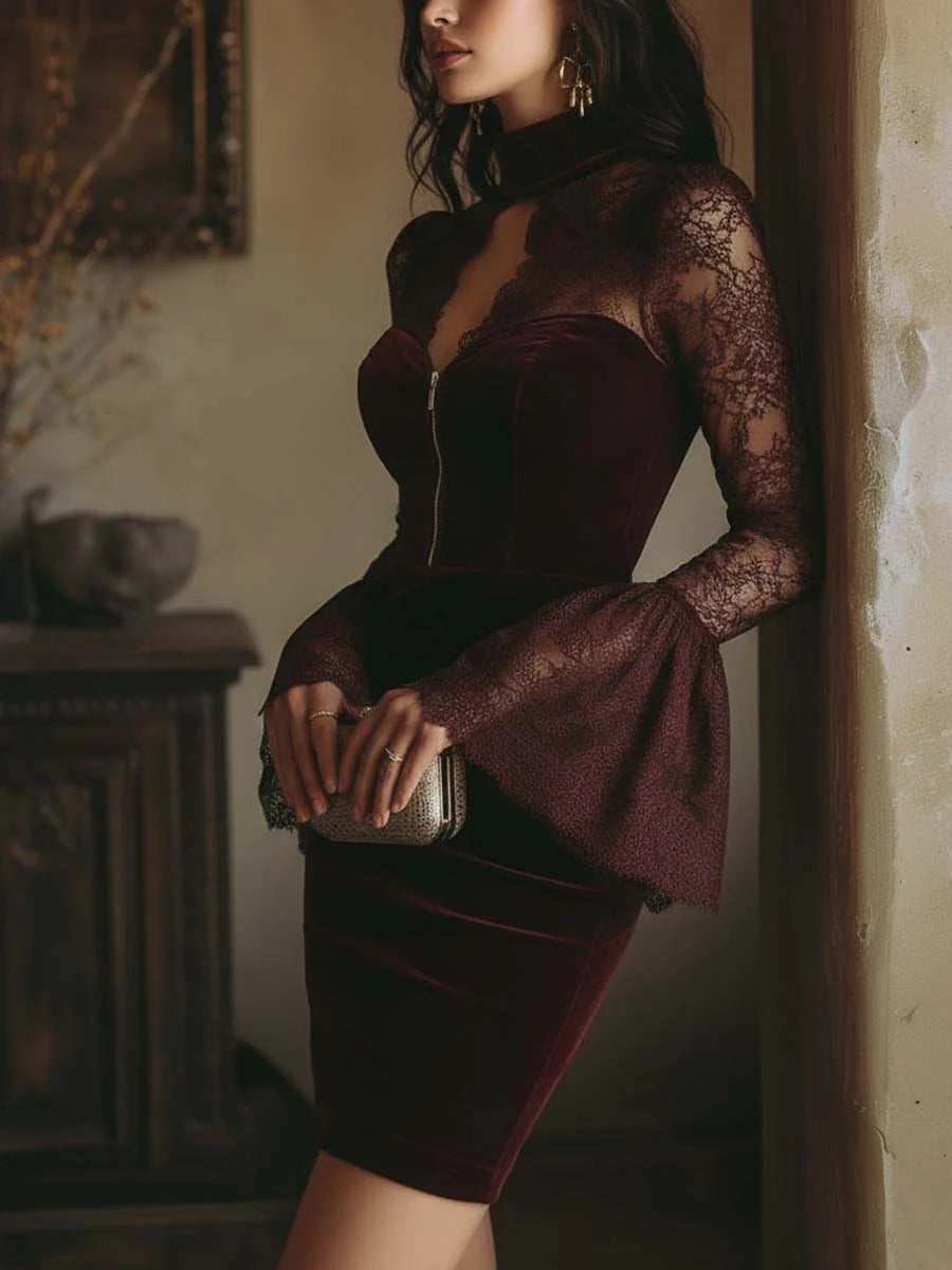 Mia™ | Velvet Lace Bodycon Mini Dress