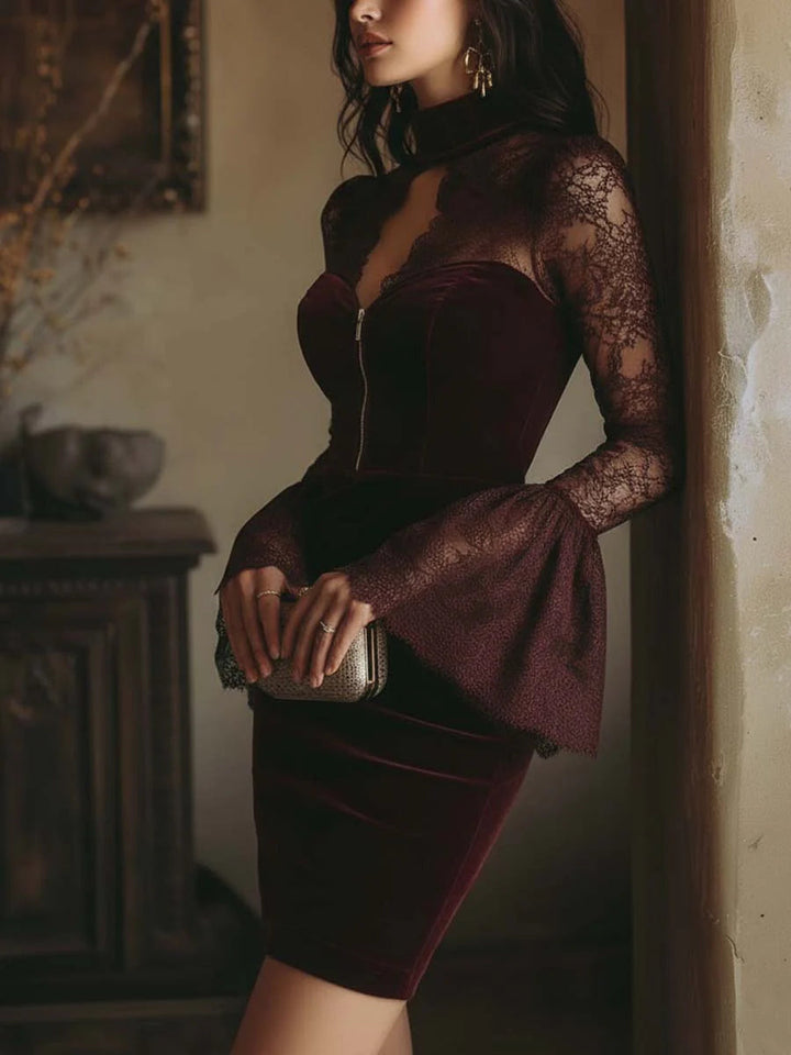 Mia™ | Velvet Lace Bodycon Mini Dress